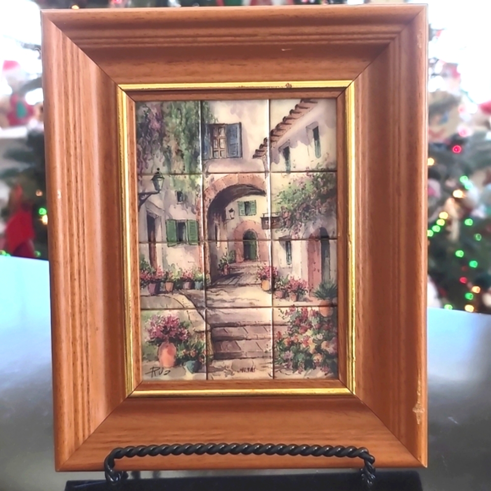 Vintage RUZ Signed Painted Tile Art Made in Spain Framed